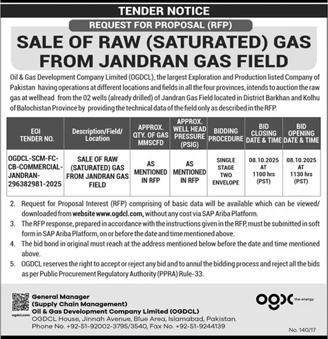 Oil & Gas Development Company Limited Islamabad Tender Notice-2